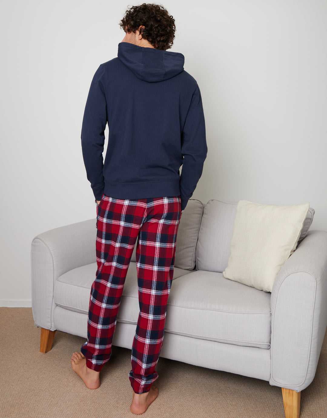 Navy Hoodie & Check Bottoms Pyjamas (2 Piece Set)