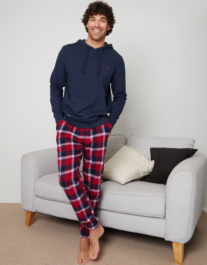 Navy Hoodie & Check Bottoms Pyjamas (2 Piece Set)