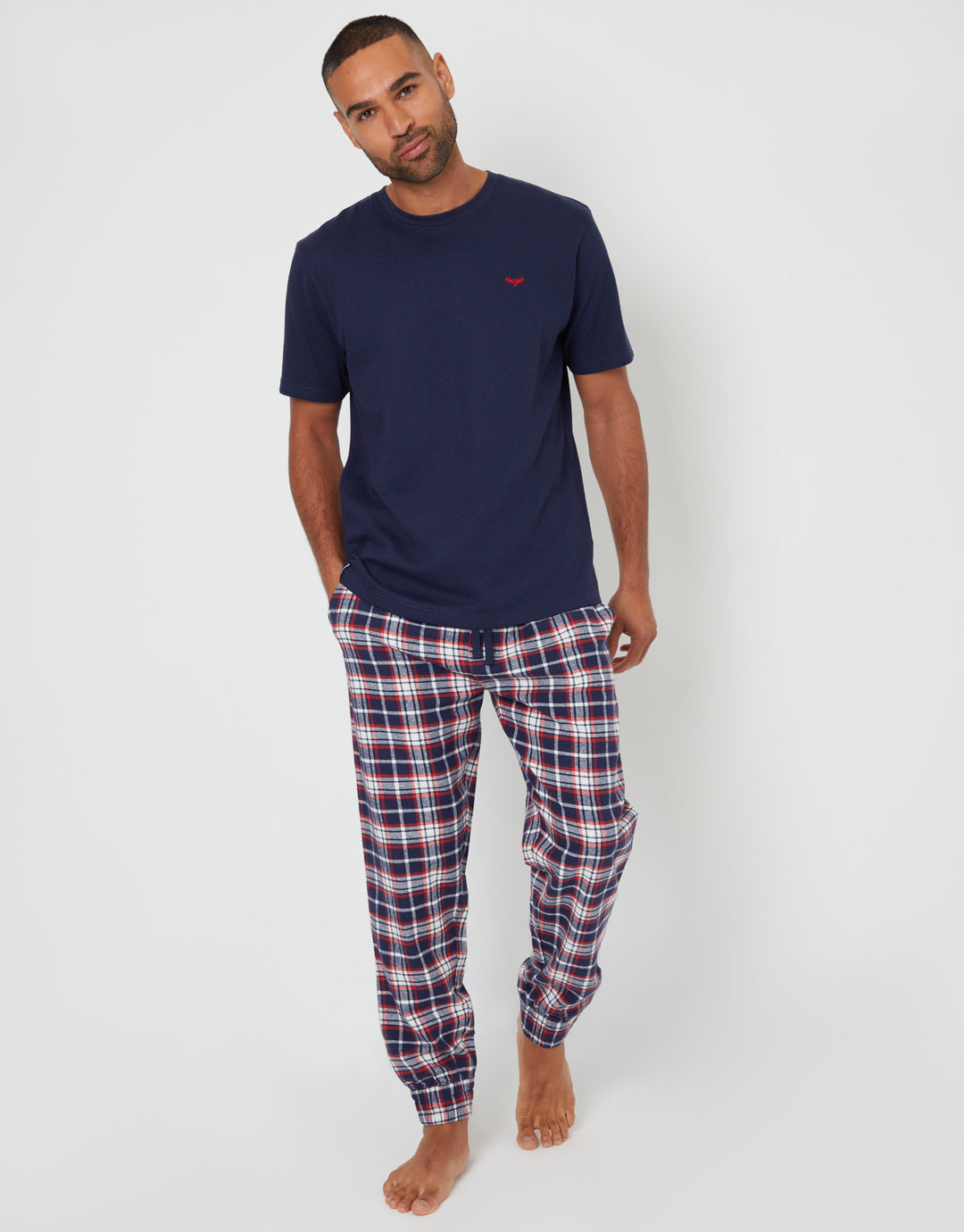 Navy Check Textured Short Sleeve Pyjamas (2-Piece Set)