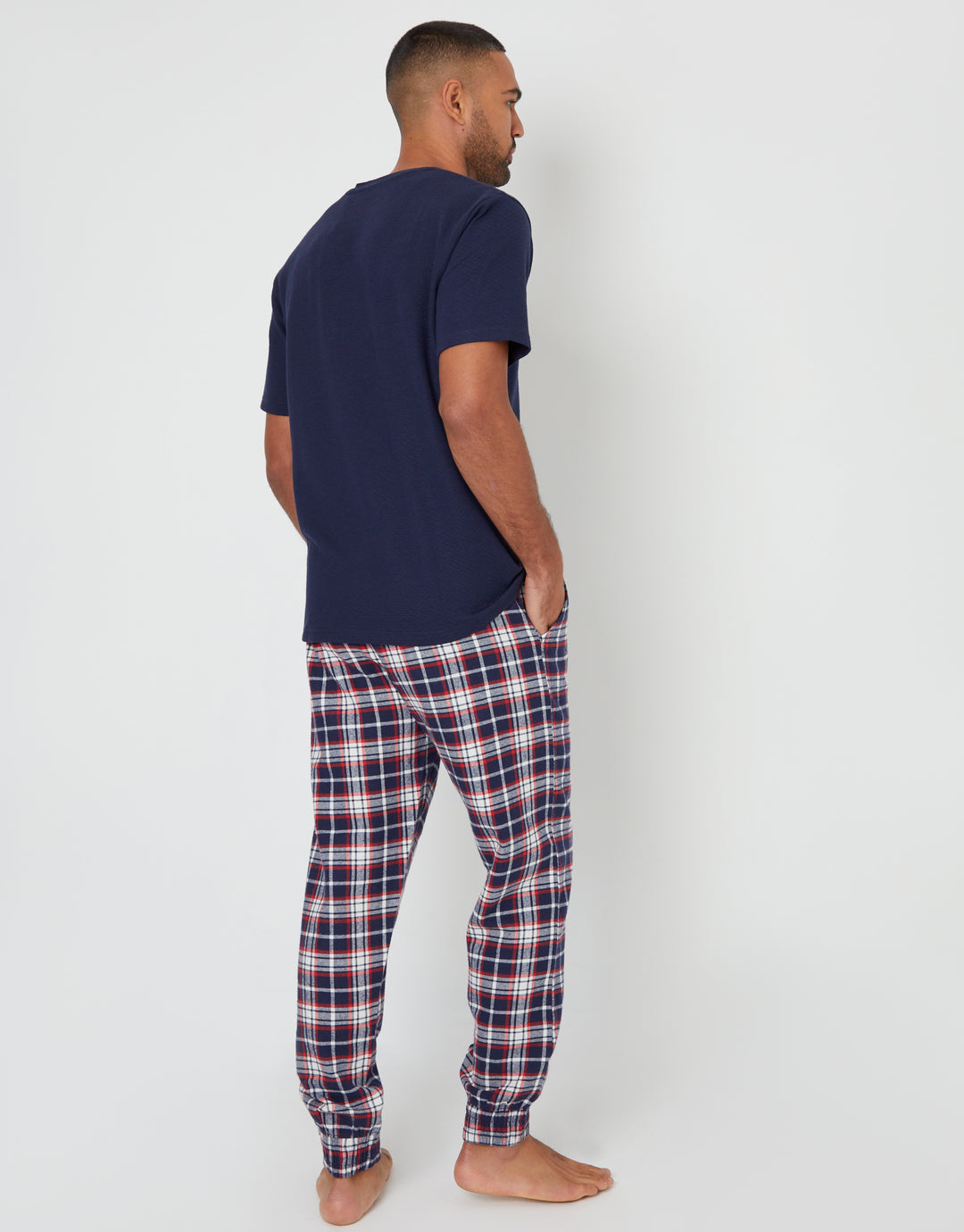 Navy Check Textured Short Sleeve Pyjamas (2-Piece Set)