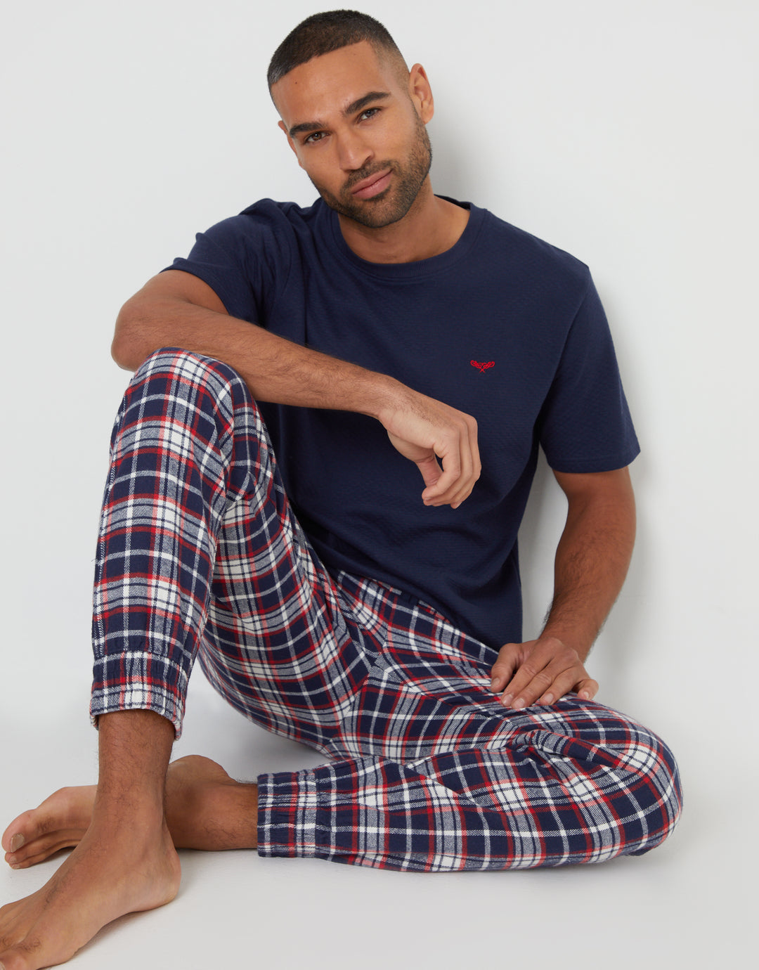 Navy Check Textured Short Sleeve Pyjamas (2-Piece Set)