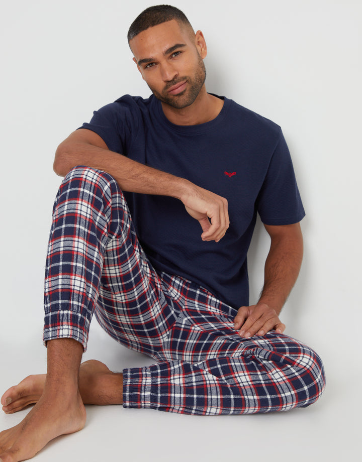 Navy Check Textured Short Sleeve Pyjamas (2-Piece Set)
