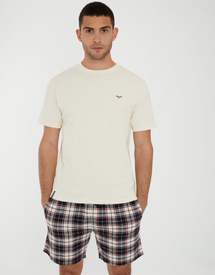 Stone Textured T-Shirt & Check Short Pyjamas (2-Piece Set)