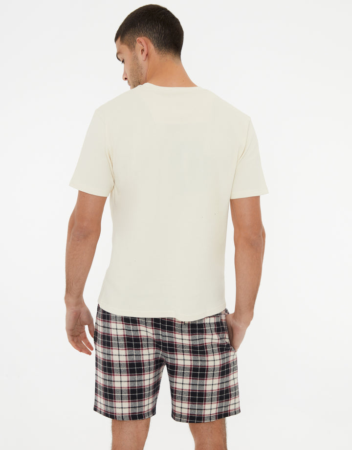 Stone Textured T-Shirt & Check Short Pyjamas (2-Piece Set)