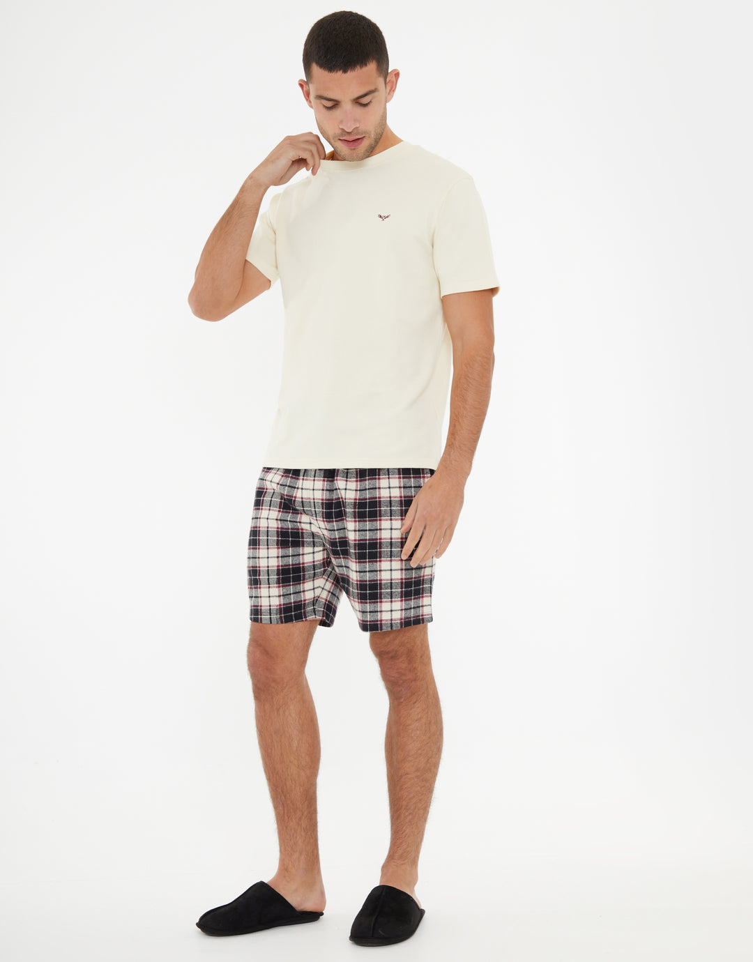 Stone Textured T-Shirt & Check Short Pyjamas (2-Piece Set)