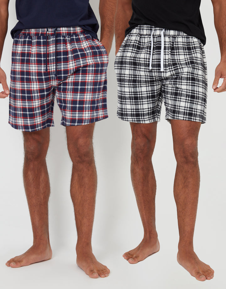 Check Brushed Cotton Flannel Lounge Shorts (2 Pack)