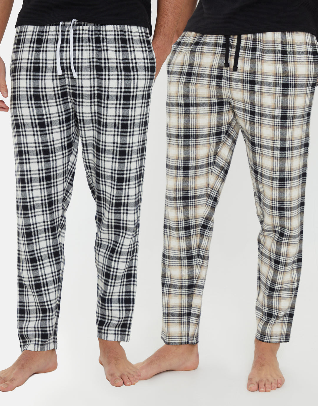 Black & Ecru Check Brushed Cotton Lounge Bottoms (2 Pack)