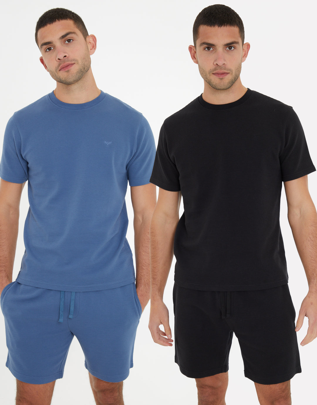 Black & Blue Ottoman Rib Textured Short Lounge Sets (2-Piece Set) (2 Pack)