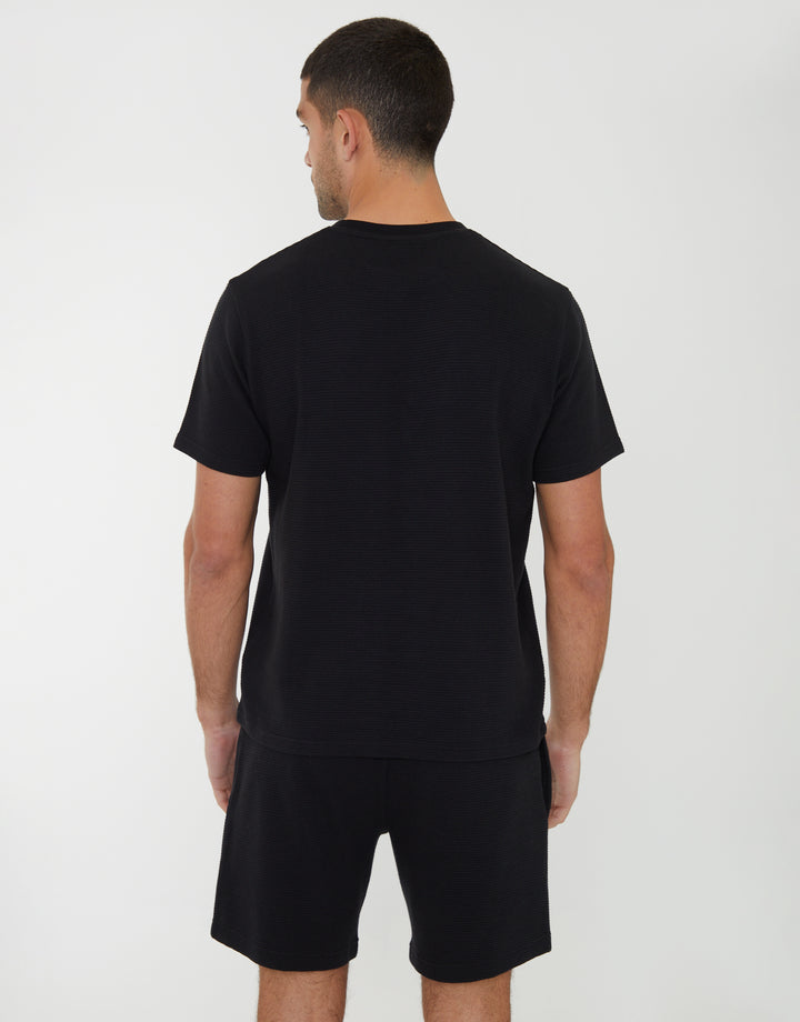 Black & Blue Ottoman Rib Textured Short Lounge Sets (2-Piece Set) (2 Pack)