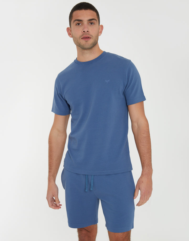 Black & Blue Ottoman Rib Textured Short Lounge Sets (2-Piece Set) (2 Pack)