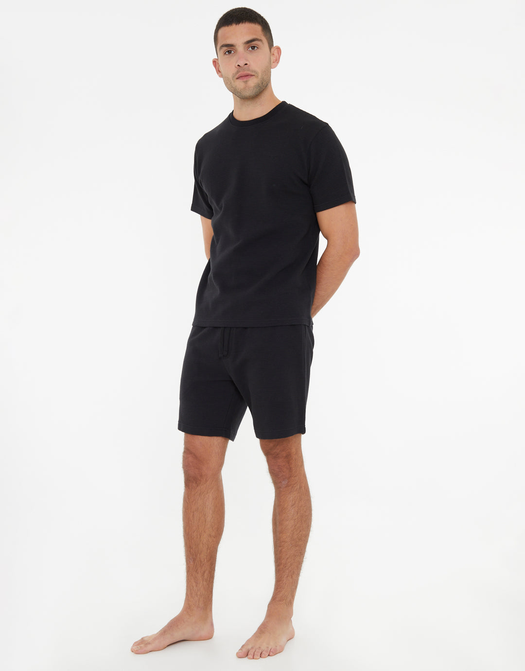 Black & Blue Ottoman Rib Textured Short Lounge Sets (2-Piece Set) (2 Pack)