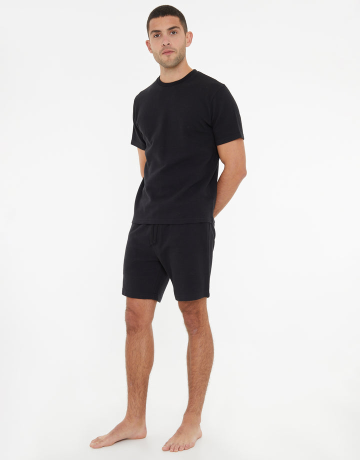 Black & Blue Ottoman Rib Textured Short Lounge Sets (2-Piece Set) (2 Pack)