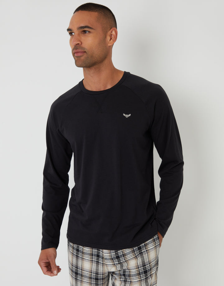 Black & Ecru Check Long Lounge Set (2-Piece Set)