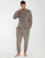Beige Two Tone Fleece Loungewear Set (2-Piece Set)