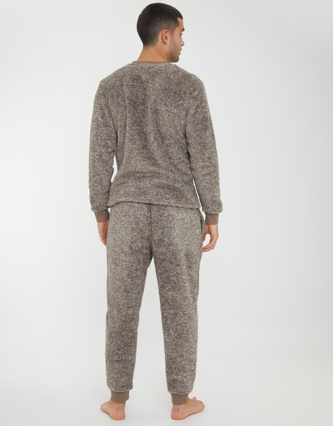 Beige Two Tone Fleece Loungewear Set (2-Piece Set)