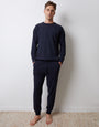 Navy Waffle Textured Fleece Loungewear Set (2-Piece Set)