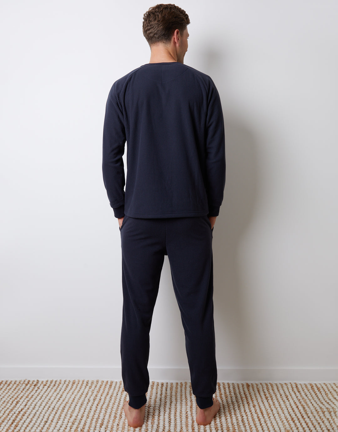 Navy Waffle Textured Fleece Loungewear Set (2-Piece Set)