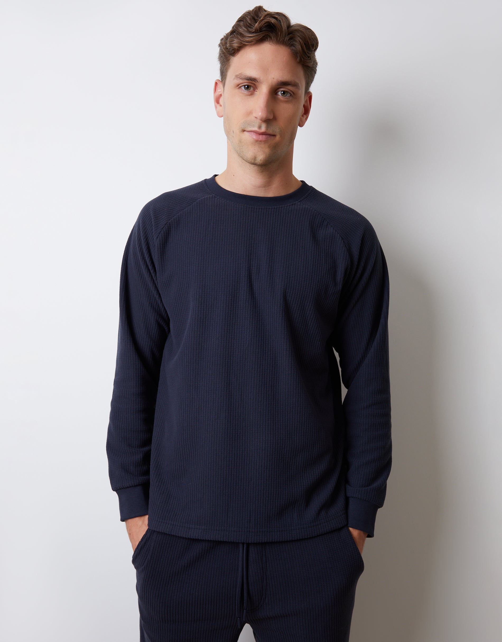 Threadbare Men's Navy Waffle Textured Fleece Loungewear Set (2