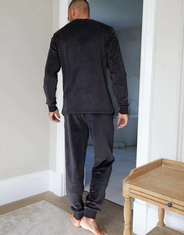 Black Soft Touch Velour Loungewear Set (2-Piece Set)