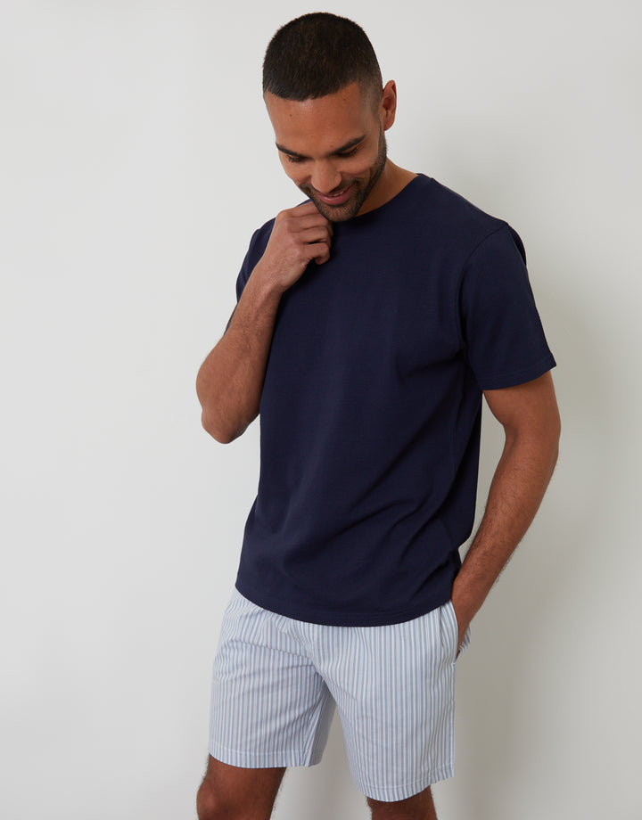 Navy Popcorn Textured Shortie Pyjamas (2-Piece Set)