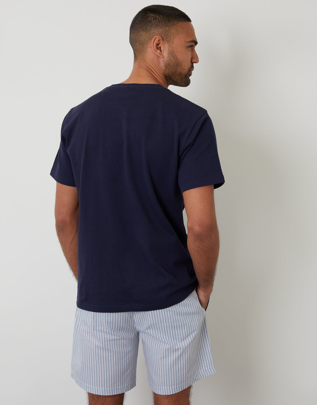 Navy Popcorn Textured Shortie Pyjamas (2-Piece Set)