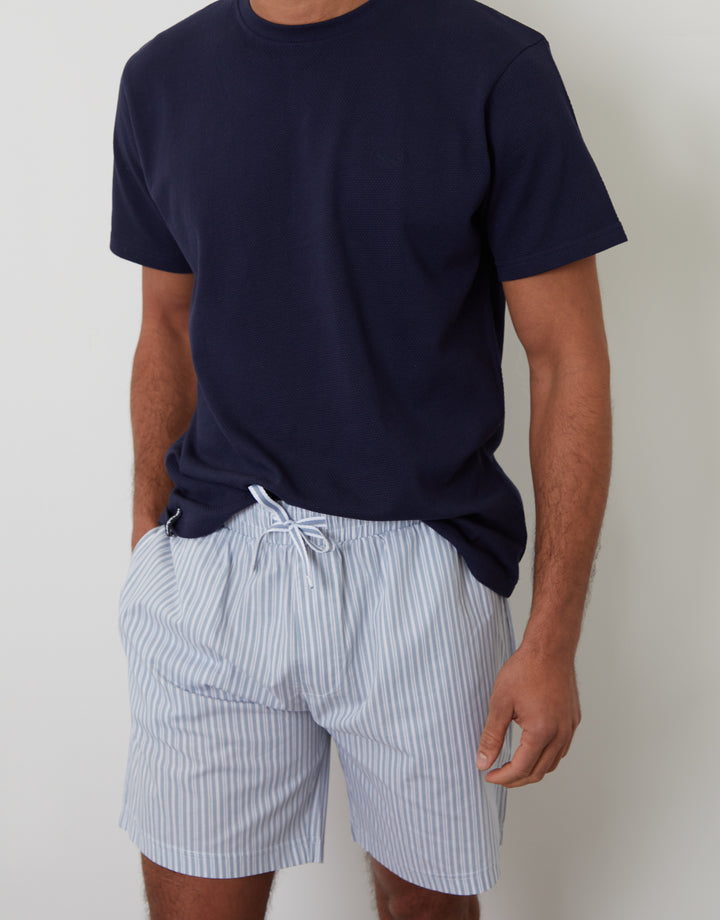 Navy Popcorn Textured Shortie Pyjamas (2-Piece Set)