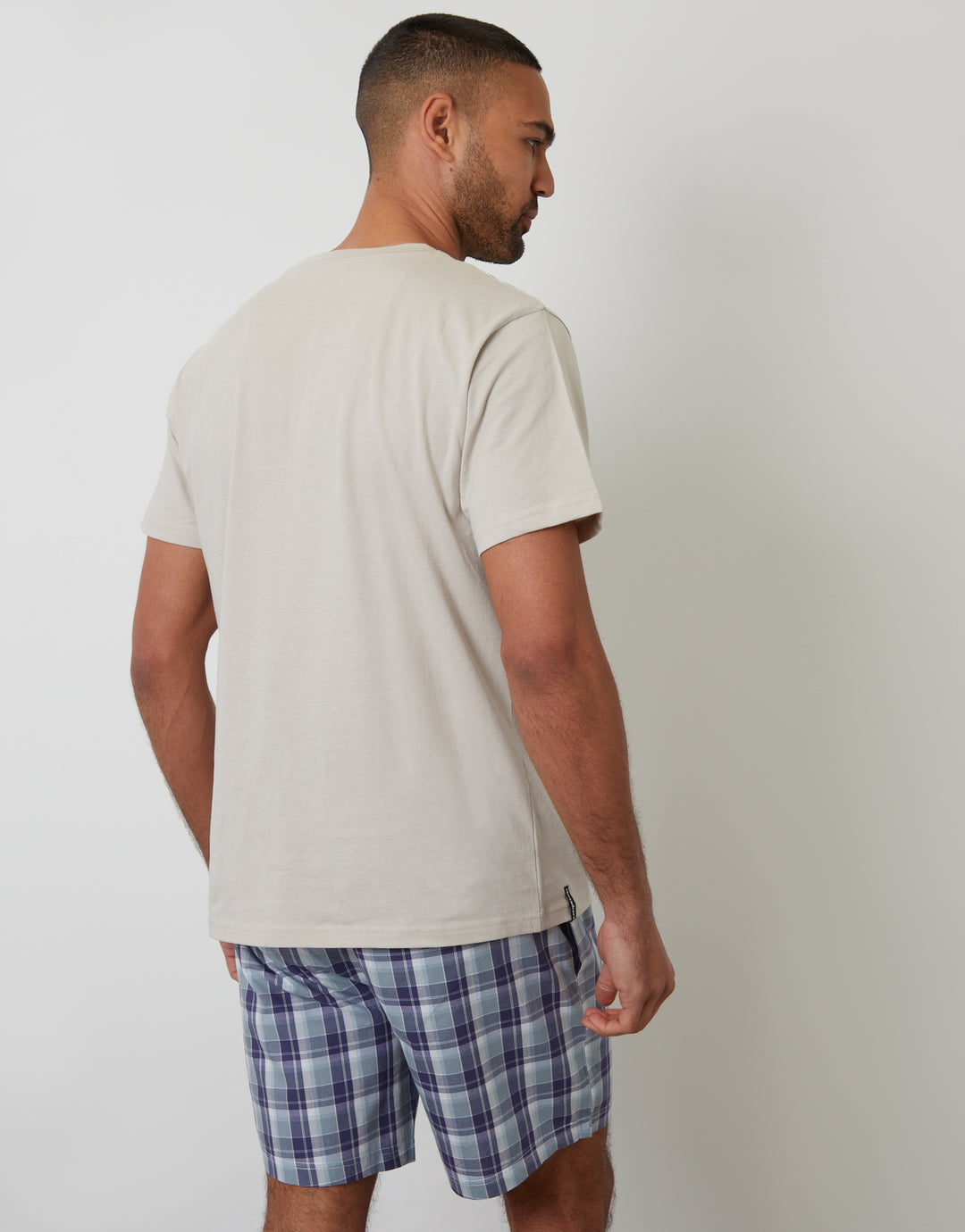 Stone & Blue Check Short Sleeve Pyjamas (2-Piece Set)