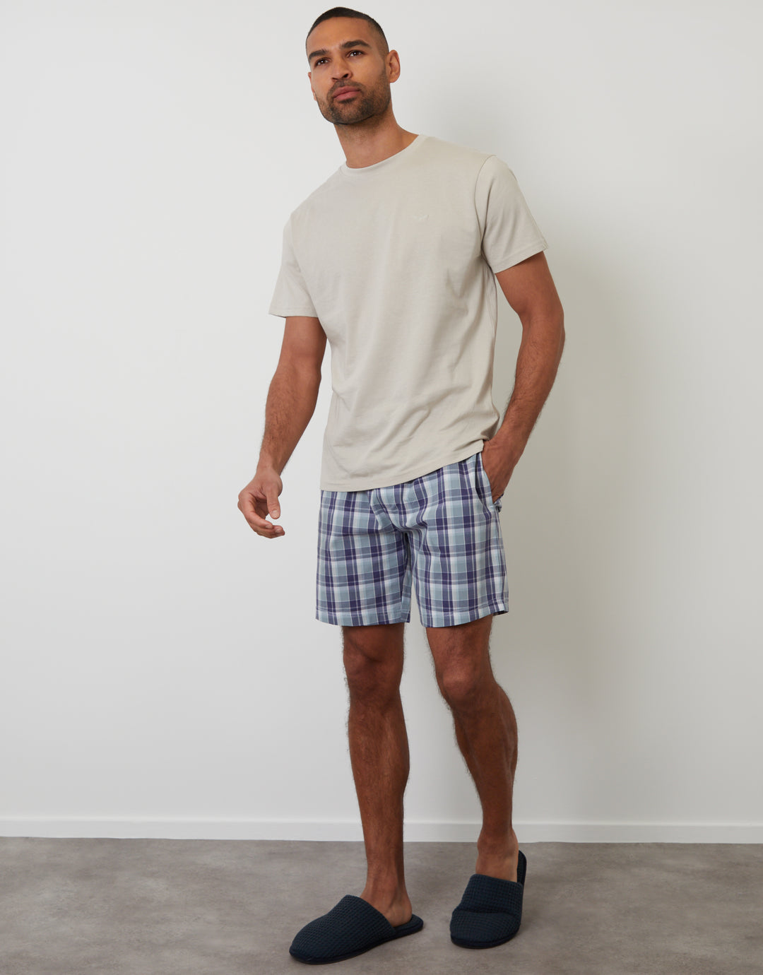 Stone & Blue Check Short Sleeve Pyjamas (2-Piece Set)