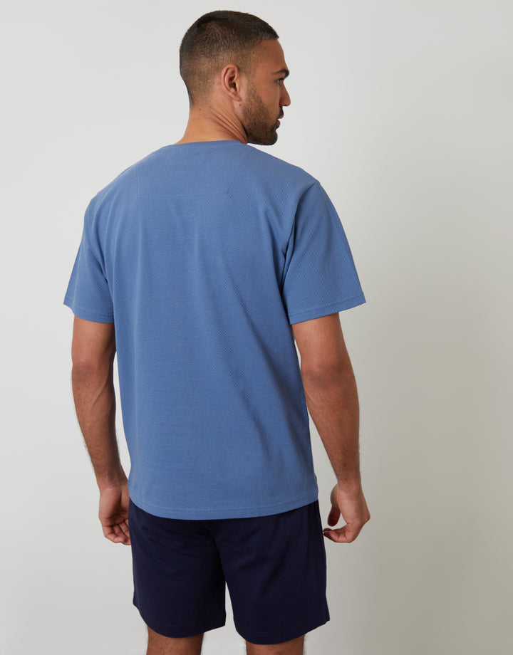 Blue Popcorn Textured Shortie Pyjamas (2-Piece Set)