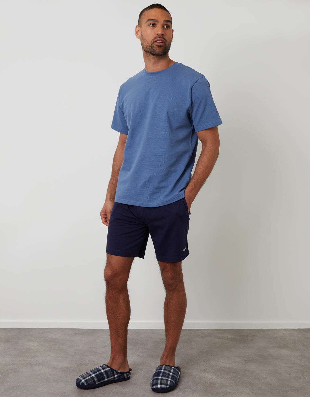 Blue Popcorn Textured Shortie Pyjamas (2-Piece Set)