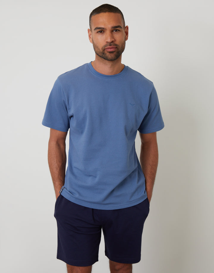 Blue Popcorn Textured Shortie Pyjamas (2-Piece Set)