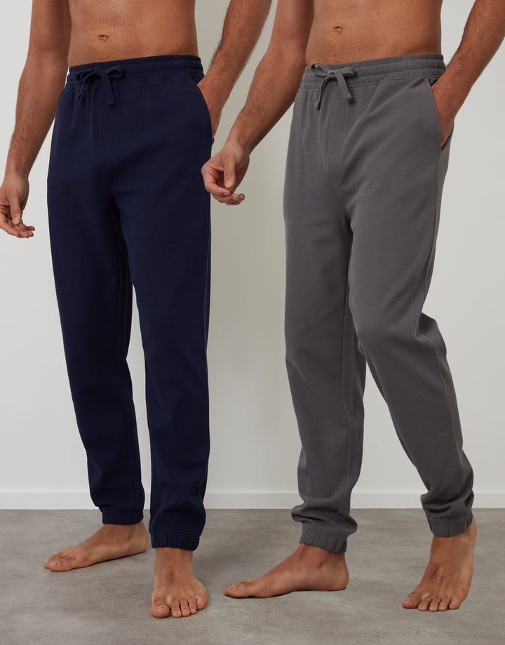 Slate Grey & Navy Waffle Textured Jogger-Style Lounge Pants (2 Pack)