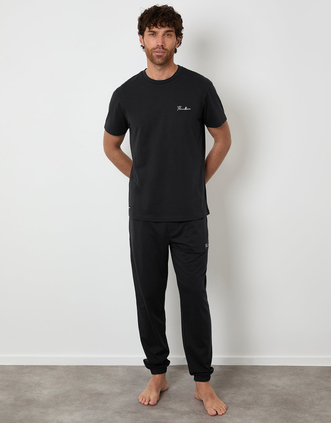 Black & Navy Short Sleeve T-Shirt & Jogger Lounge Sets (2-Piece Set) (2 Pack)