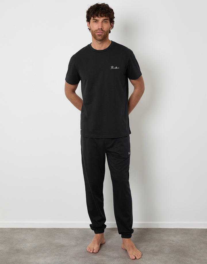 Black & Navy Short Sleeve T-Shirt & Jogger Lounge Sets (2-Piece Set) (2 Pack)
