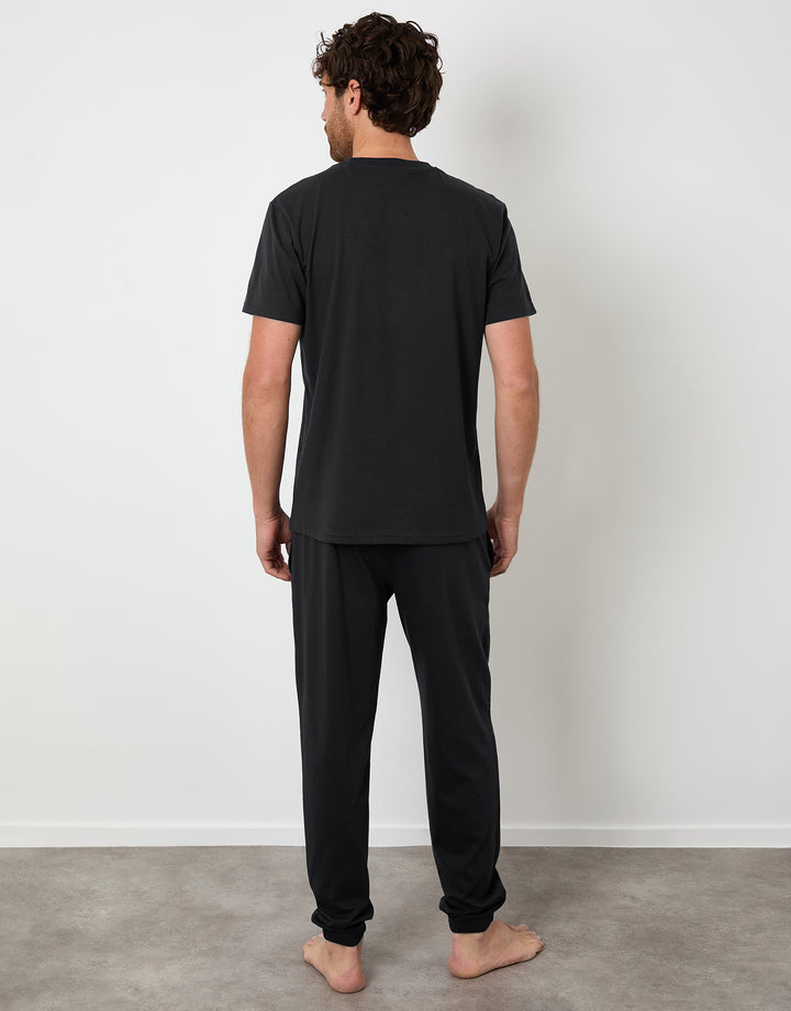 Black & Navy Short Sleeve T-Shirt & Jogger Lounge Sets (2-Piece Set) (2 Pack)