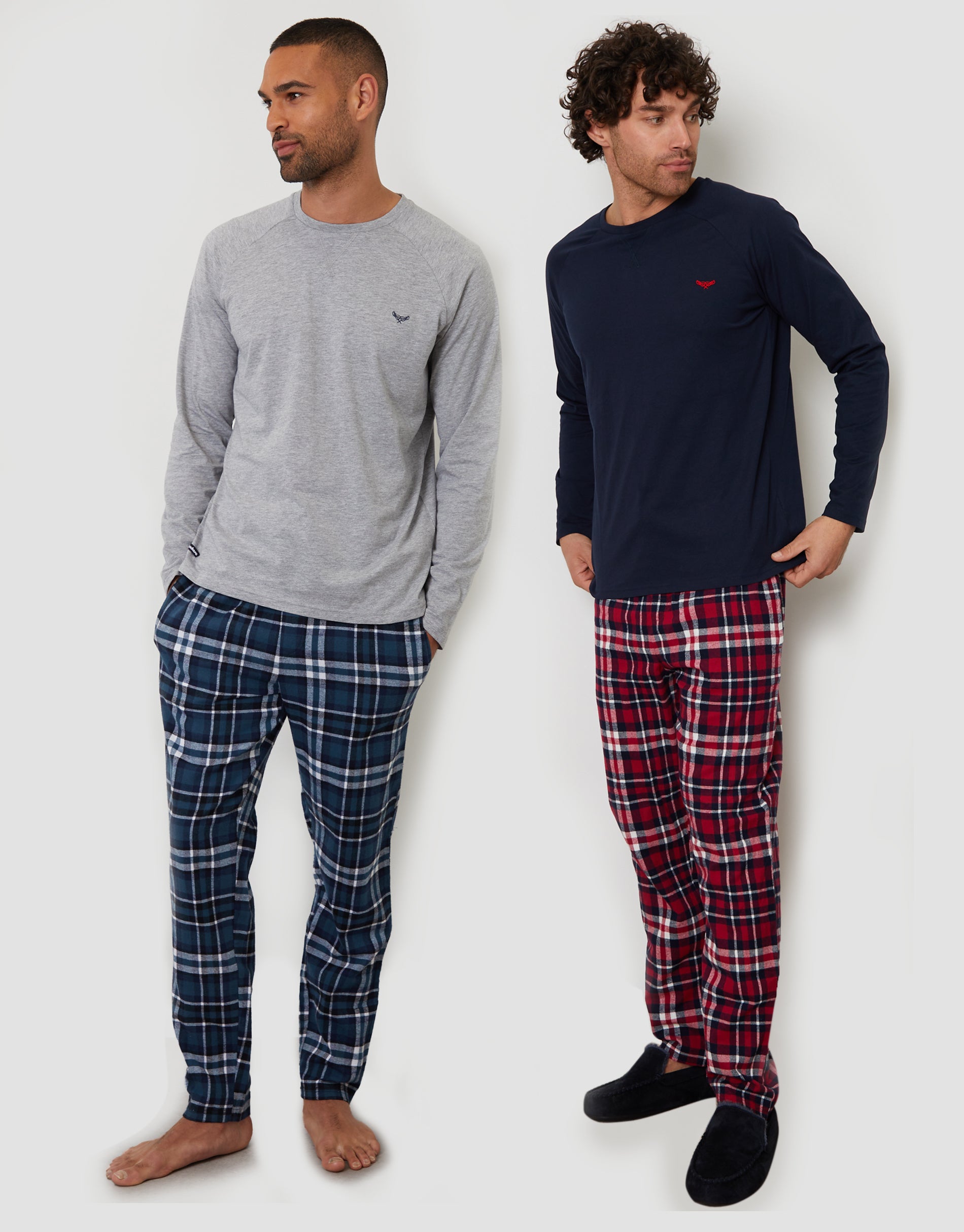 2 Pack Long Pyjama Sets in Grey & Navy Check