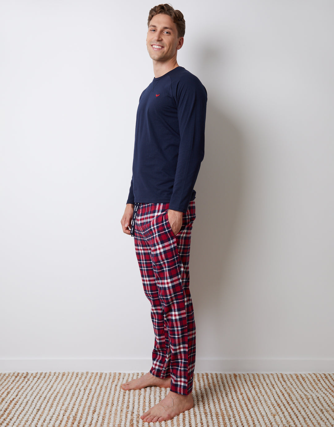 Grey & Navy Check Long Pyjamas (2-Piece Set) (2 Pack)
