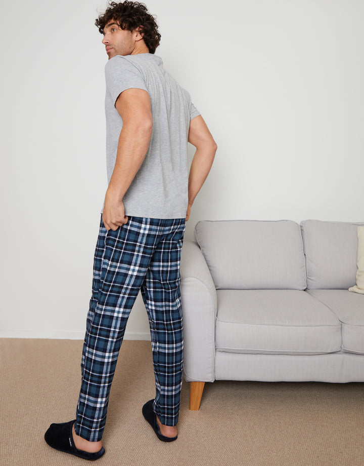 Grey & Navy Short Sleeve T-Shirt & Check Pants Pyjama Set (2-Piece Set) (2 Pack)