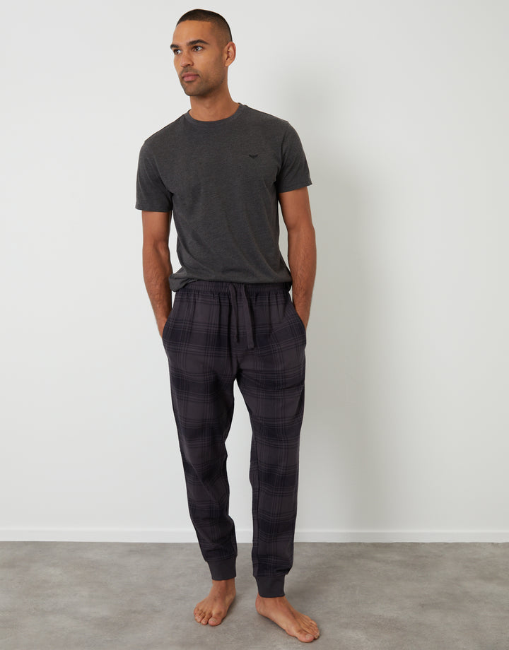 Black & Grey Short Sleeve T-Shirt & Check Pants Pyjama Set (2-Piece Set) (2 Pack)