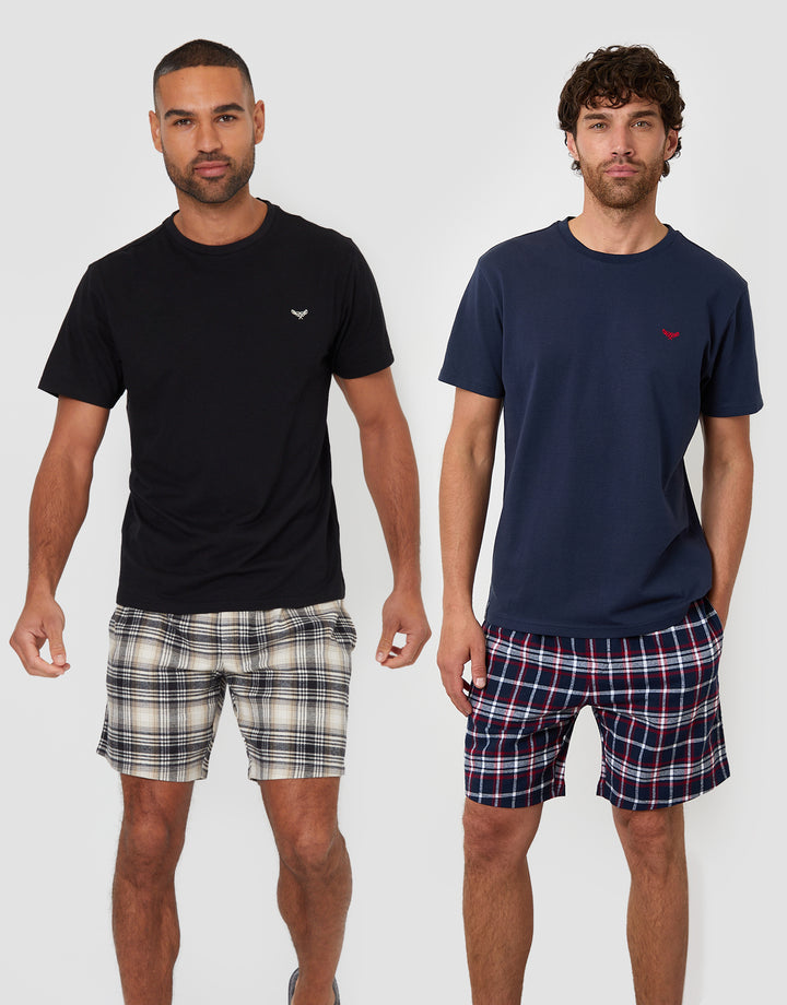 Black & Navy Textured Check Shortie Pyjama Sets (2-Piece Set) (2 Pack)