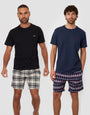 Black & Navy Textured Check Shortie Pyjama Sets (2-Piece Set) (2 Pack)