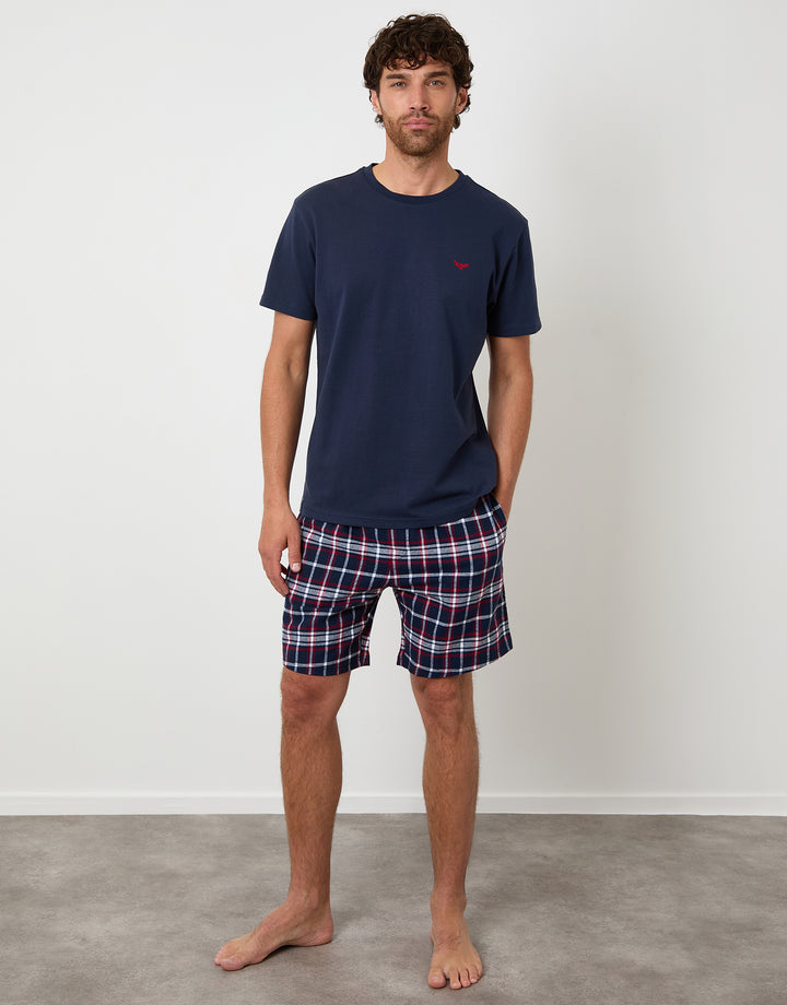 Black & Navy Textured Check Shortie Pyjama Sets (2-Piece Set) (2 Pack)