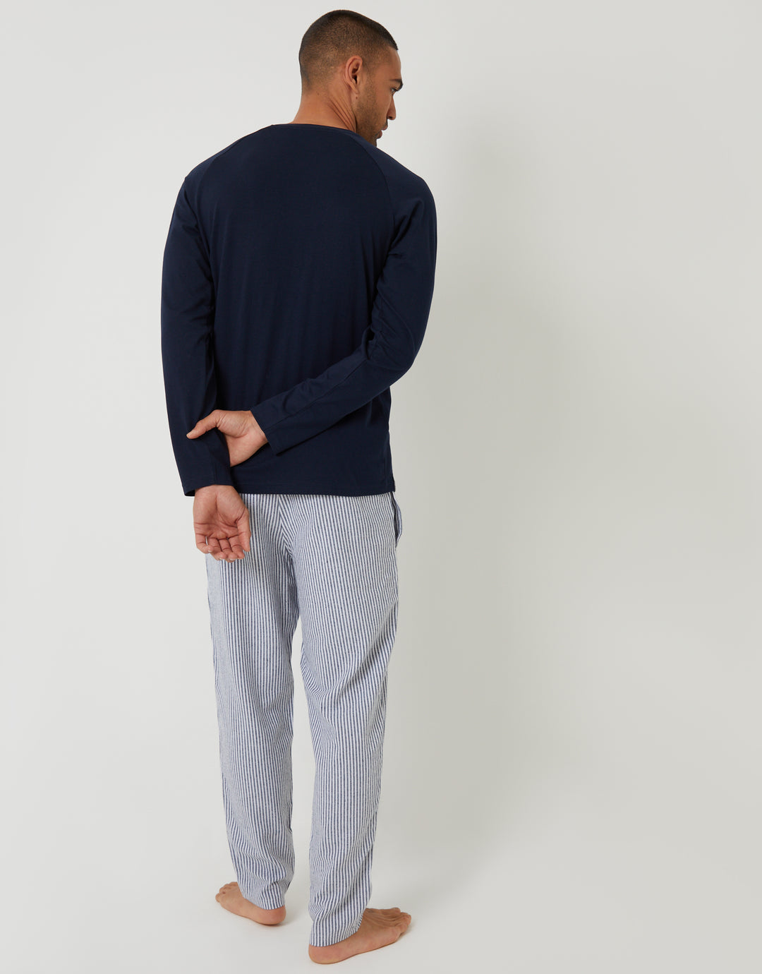 Navy Long Sleeve Top & Stripe Pants Pyjama Set (2-Piece Set)