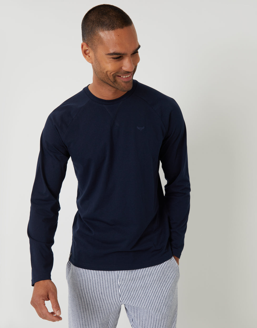 Navy Long Sleeve Top & Stripe Pants Pyjama Set (2-Piece Set)