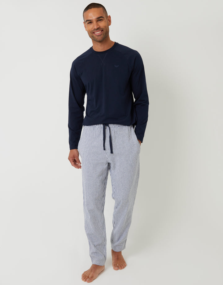 Navy Long Sleeve Top & Stripe Pants Pyjama Set (2-Piece Set)