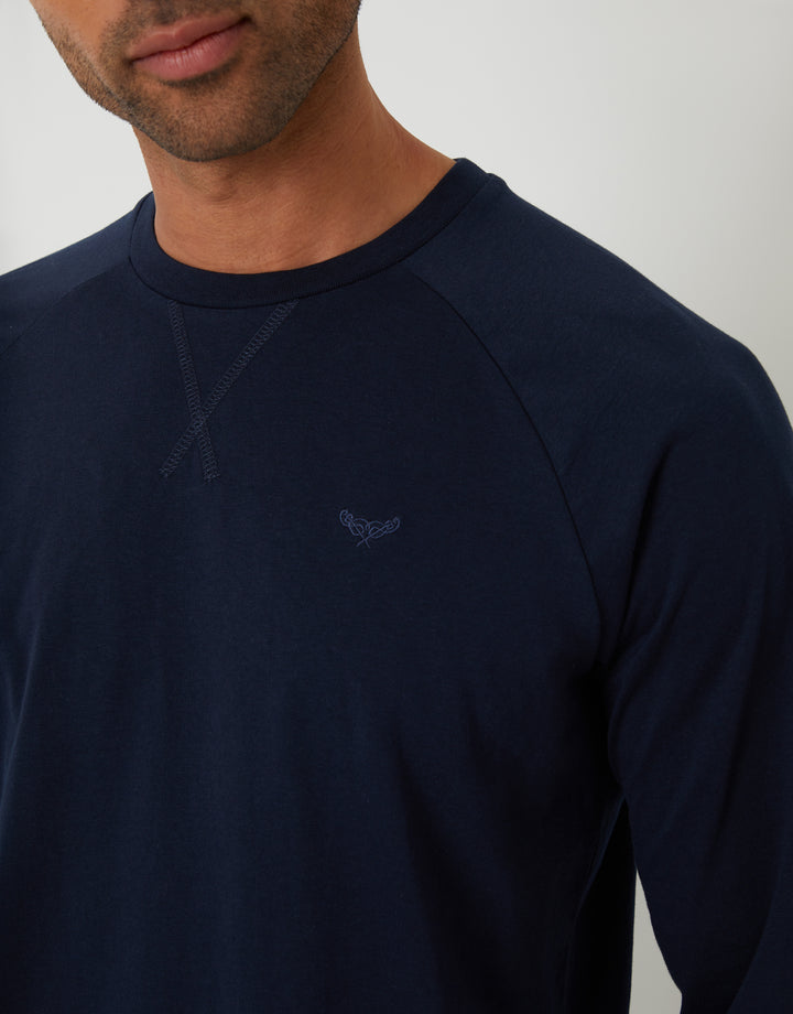 Navy Long Sleeve Top & Stripe Pants Pyjama Set (2-Piece Set)