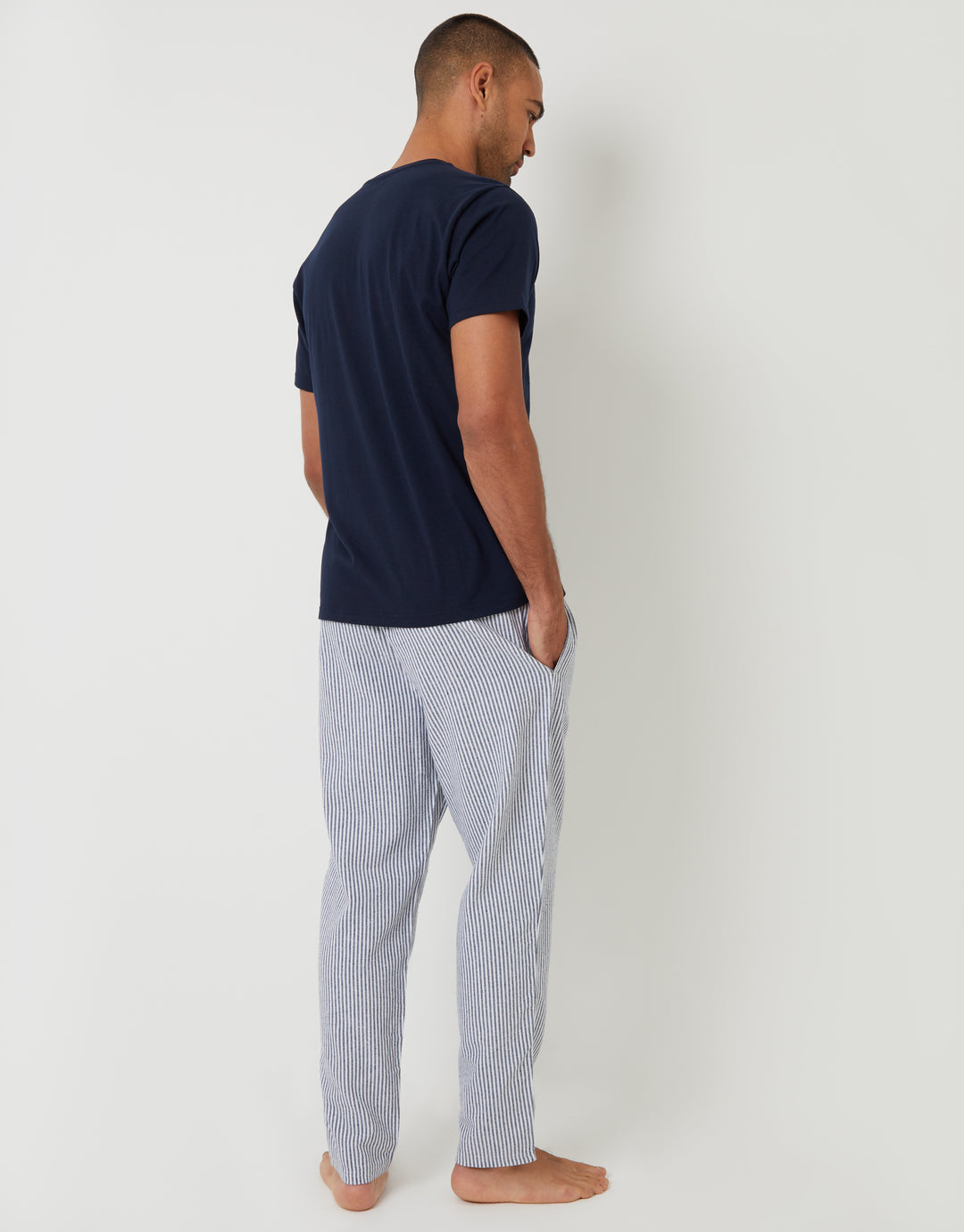 Navy Short Sleeve Top & Stripe Pants Pyjama Set (2-Piece Set)