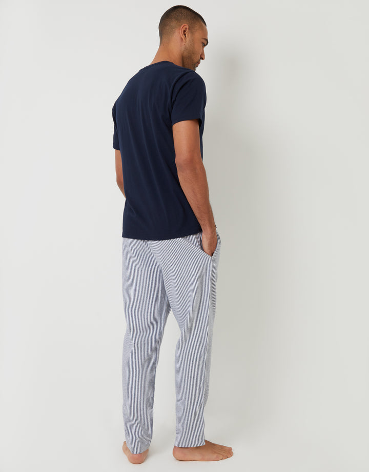 Navy Short Sleeve Top & Stripe Pants Pyjama Set (2-Piece Set)