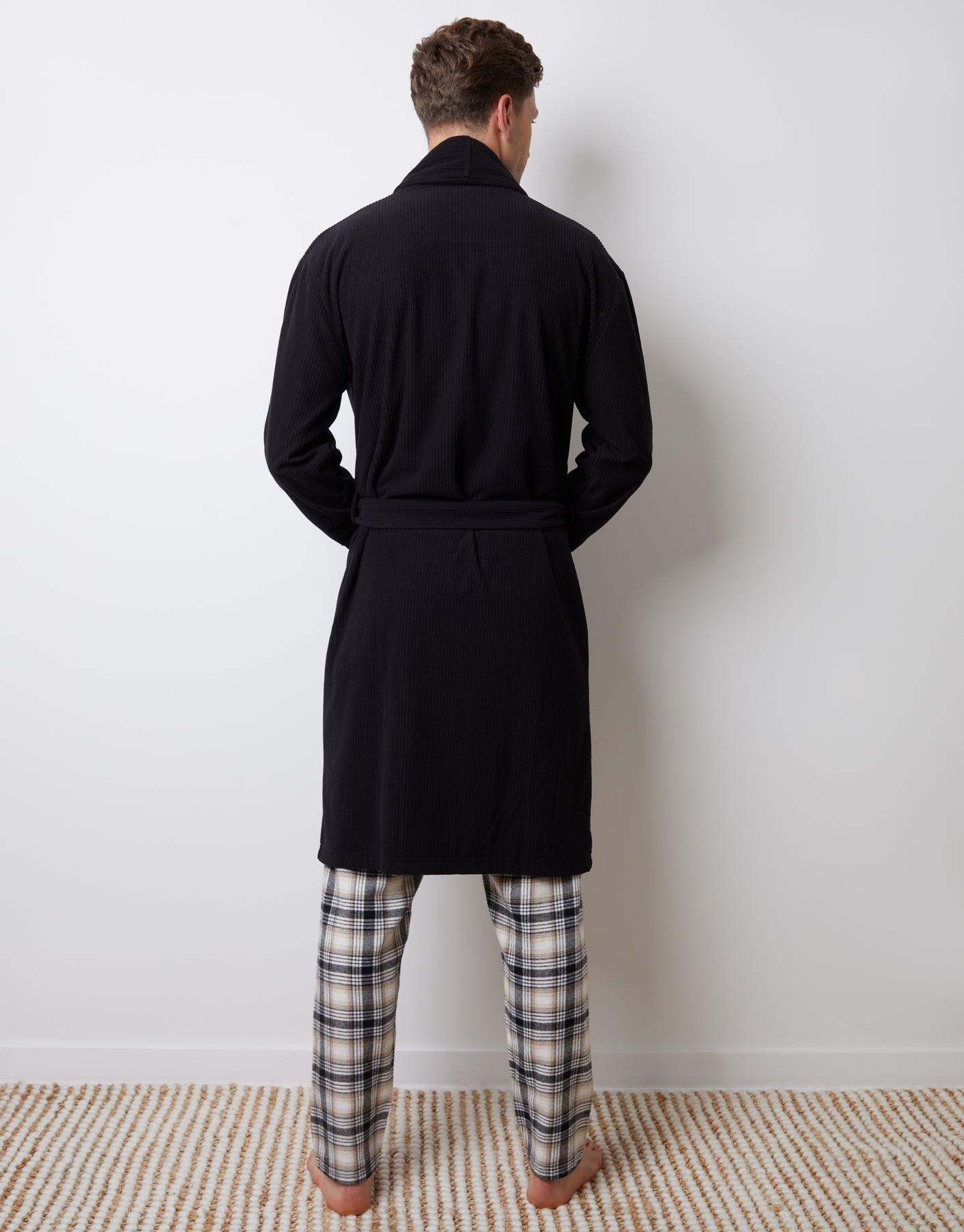 Threadbare Men's Black Waffle Fleece Dressing Gown Threadbare Men's Black Waffle Fleece Dressing Gown
