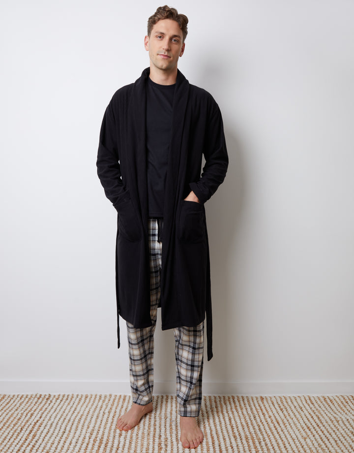 Black Waffle Fleece Dressing Gown